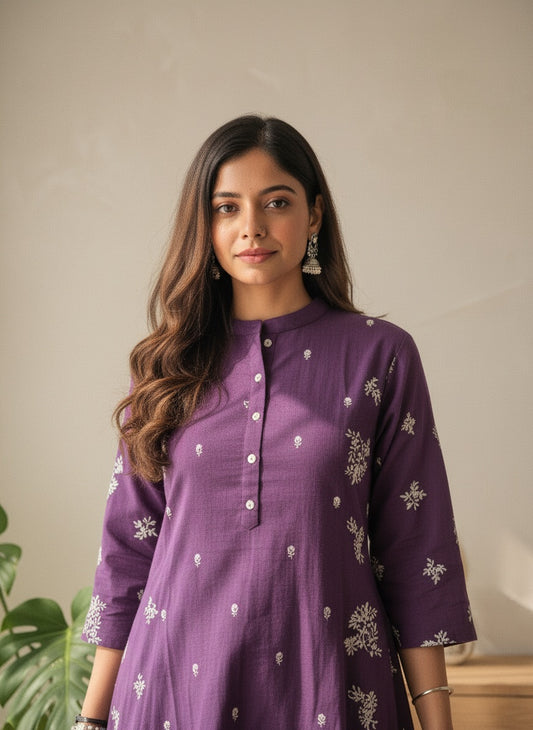 Handcrafted Purple Linen Co-ord Set