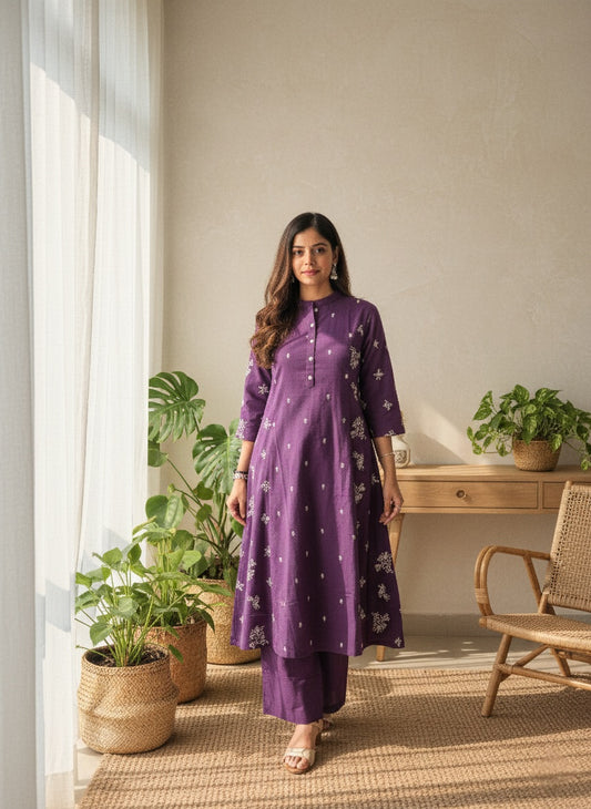Handcrafted Purple Linen Co-ord Set