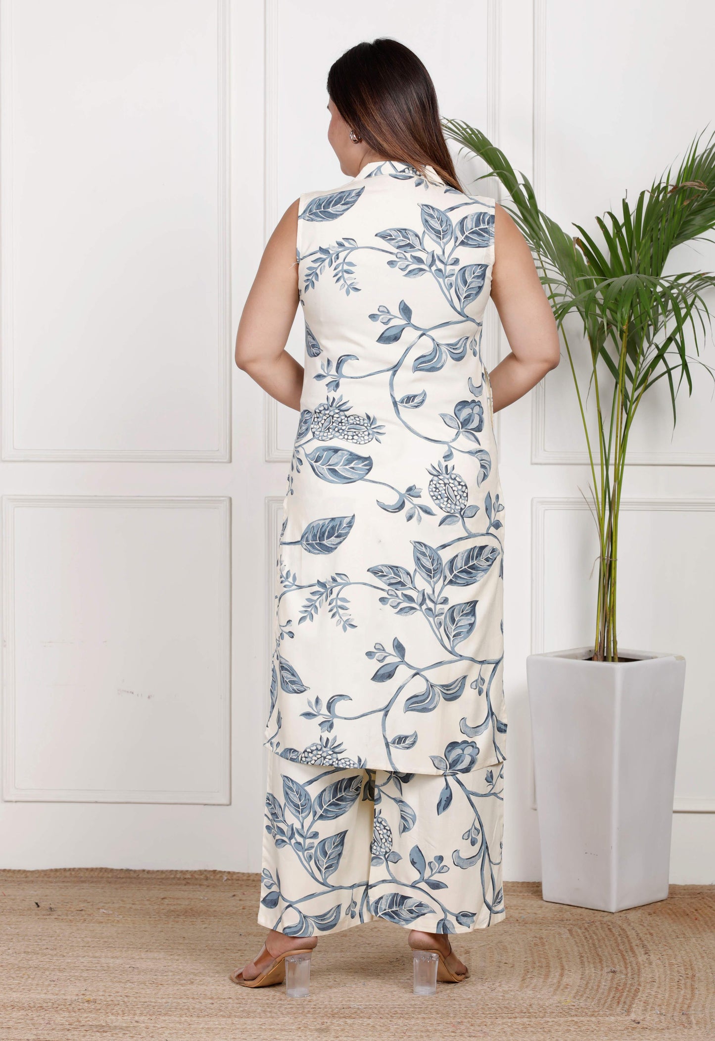 Ivory & Blue Botanical Printed Cotton Co-ord Set