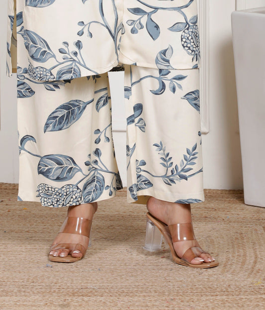 Ivory & Blue Botanical Printed Cotton Co-ord Set