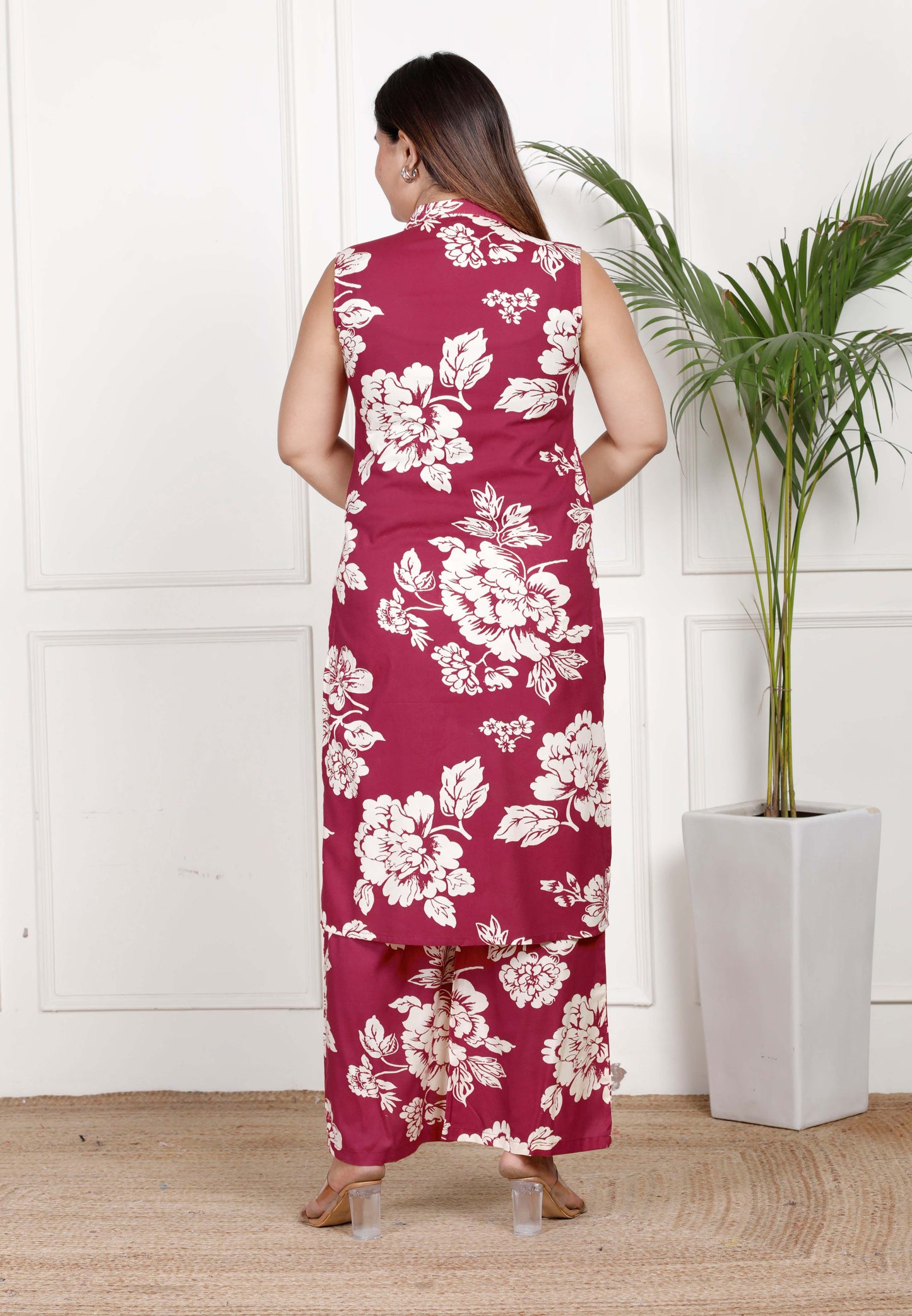 Maroon & Ivory Floral Printed Cotton Co-ord Set