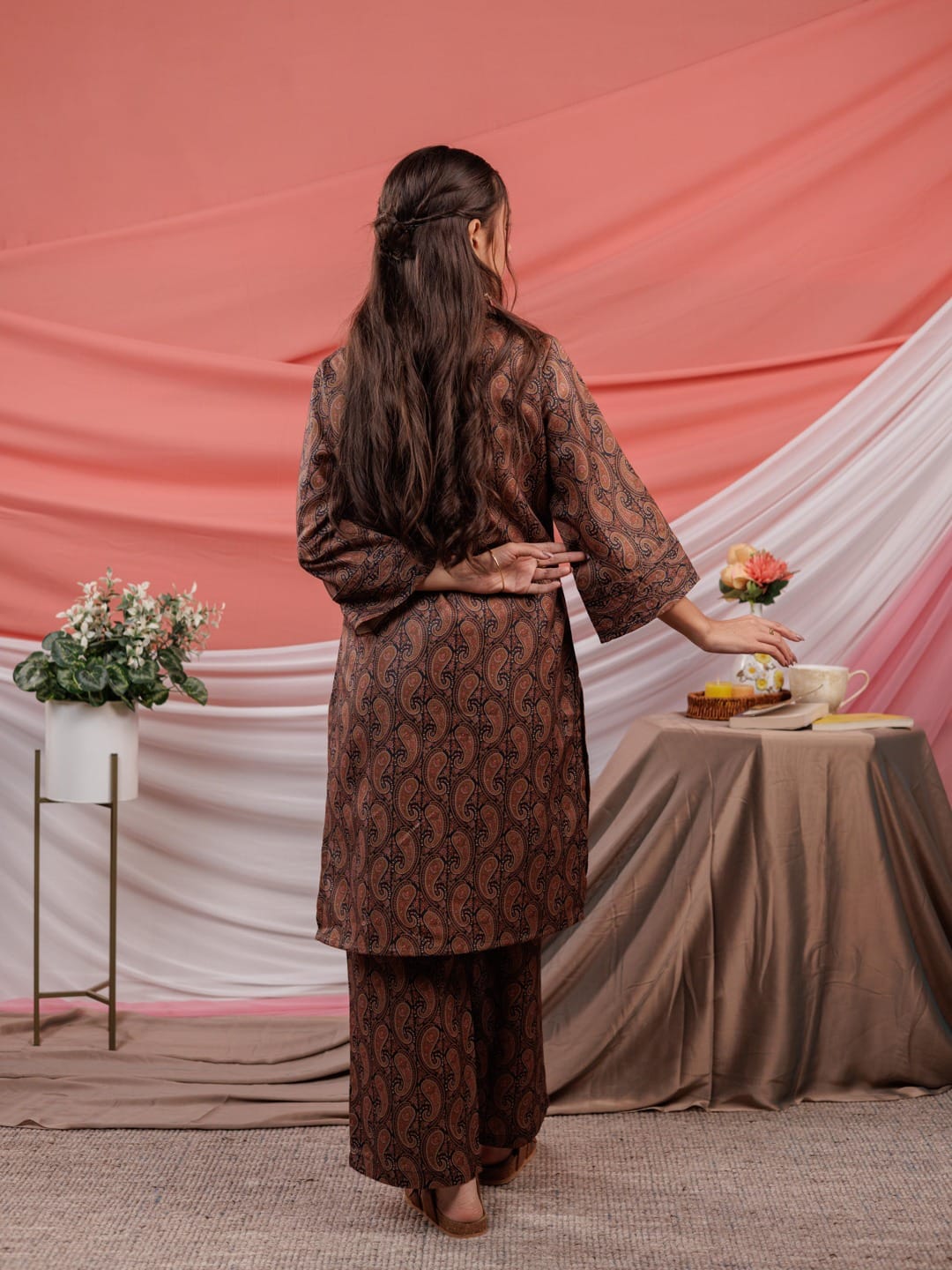 Brown Paisley Printed Khadi Cotton Co-ord Set