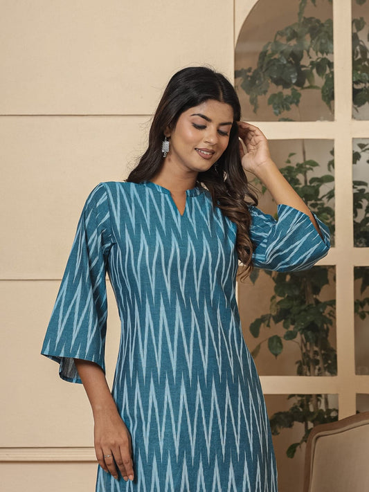 Blue Ikat Handloom Cotton Co-ord Set