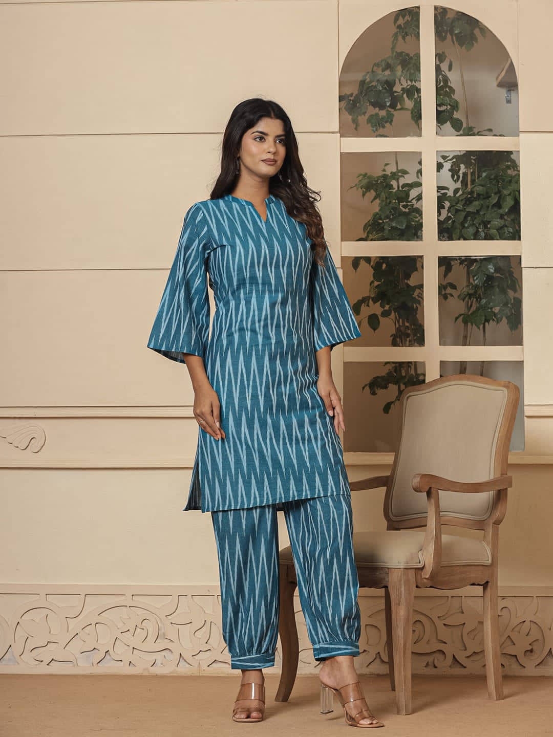 Blue Ikat Handloom Cotton Co-ord Set