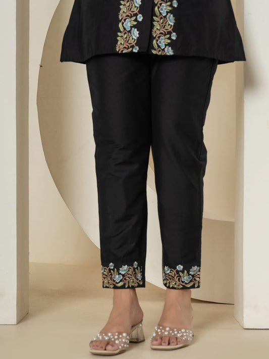 Black Embroidered Silk Co-ord Set for Women