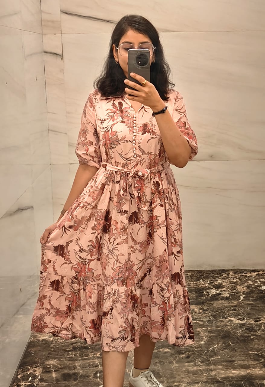 Floral Rayon Fit & Flare Shirt Dress with Pocket
