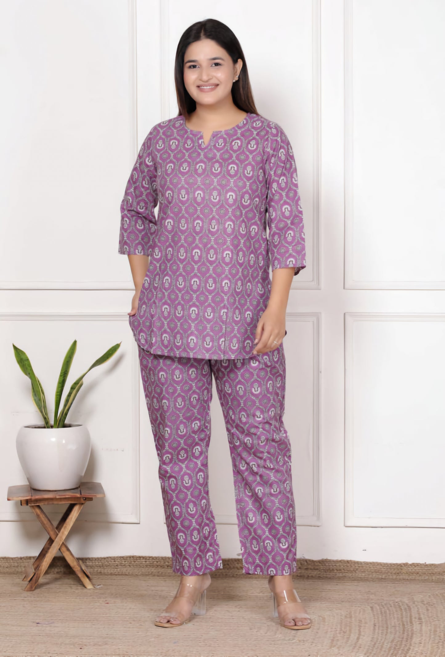 Purple Ajrakh Print Cotton Co-Ord Set