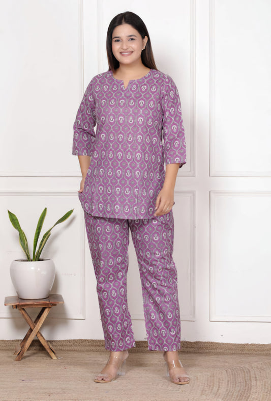 Purple Ajrakh Print Cotton Co-Ord Set
