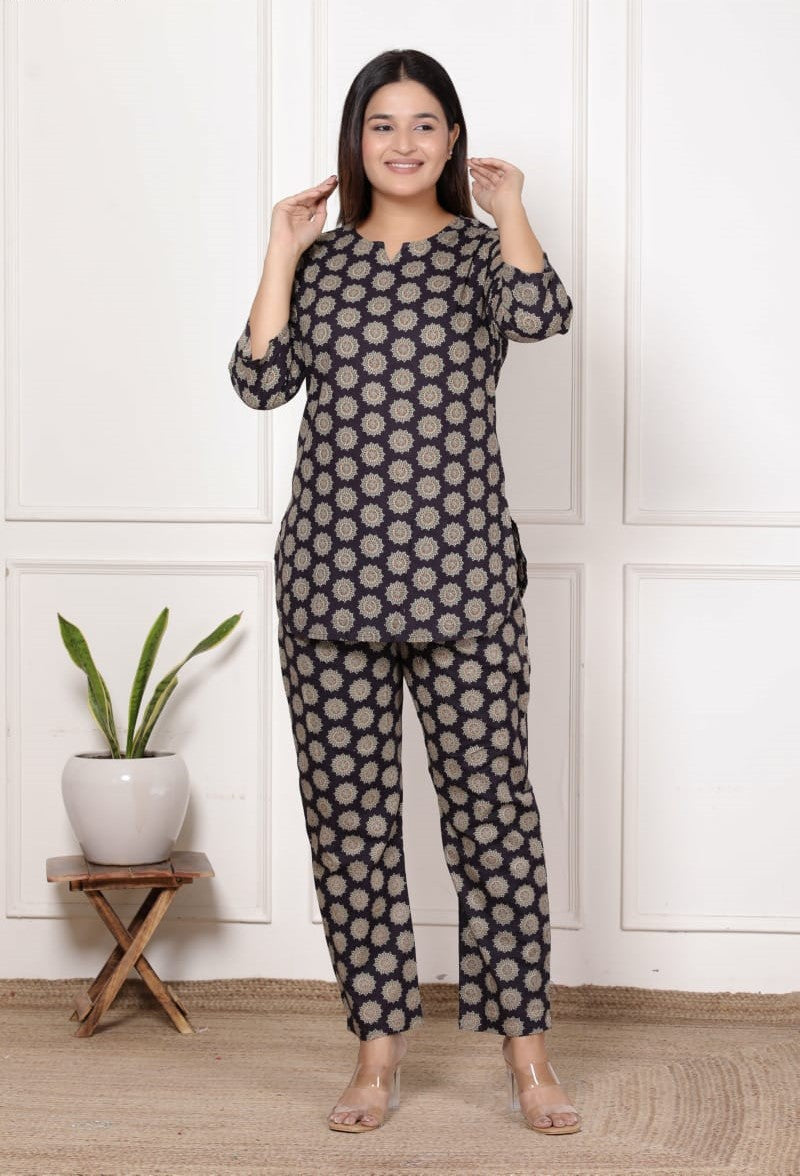 Black Ajrakh Print Cotton Co-Ord Set