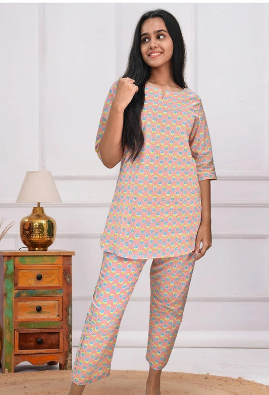 Peach Floral Cotton Co-ord Set