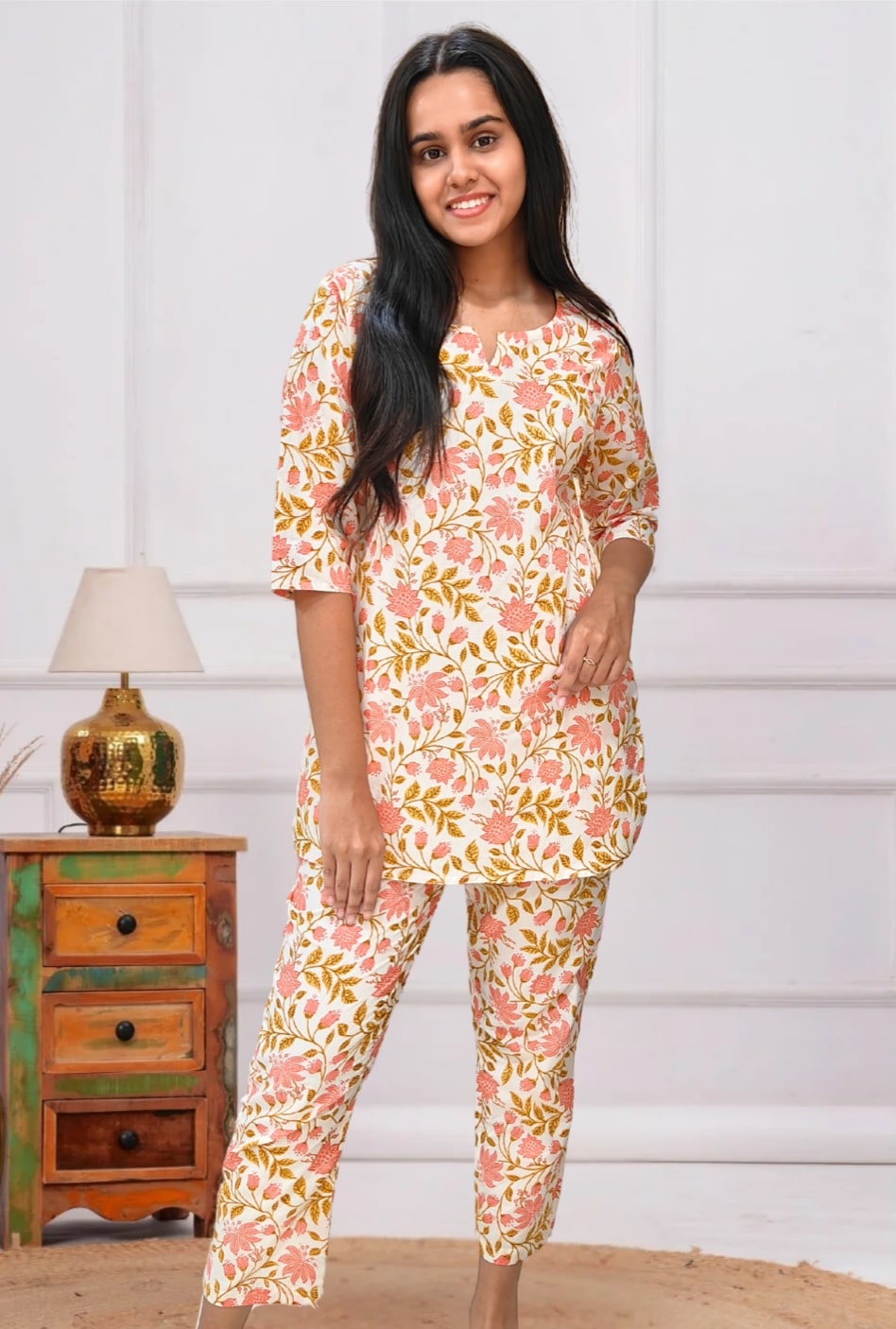 Cream Floral Cotton Co-ord Set
