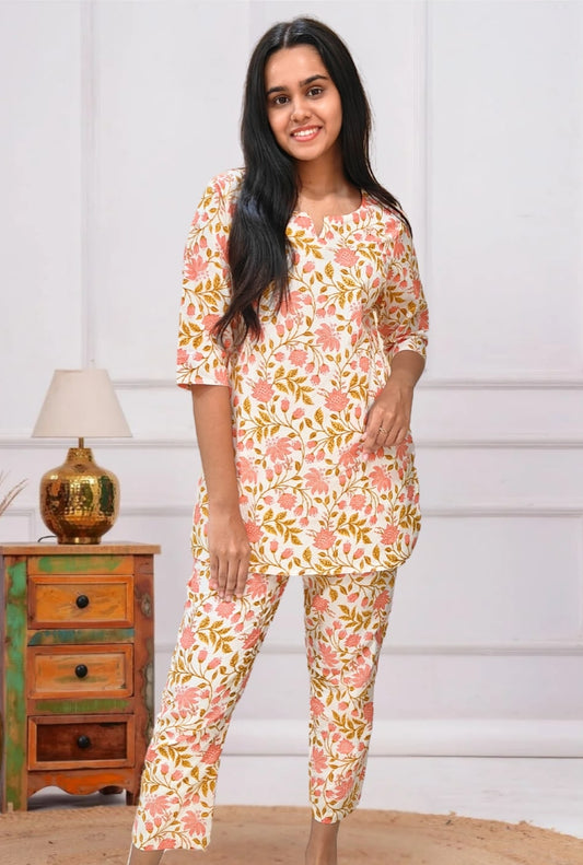 Cream Floral Cotton Co-ord Set