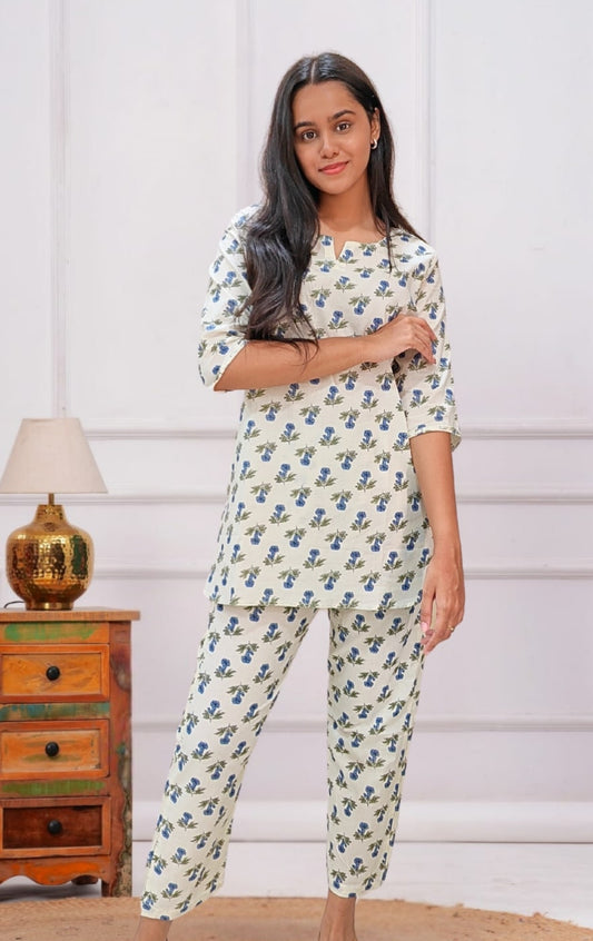 Off white Floral Cotton Co-ord Set