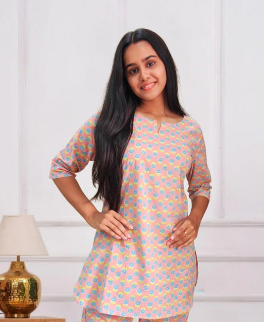 Peach Floral Cotton Co-ord Set