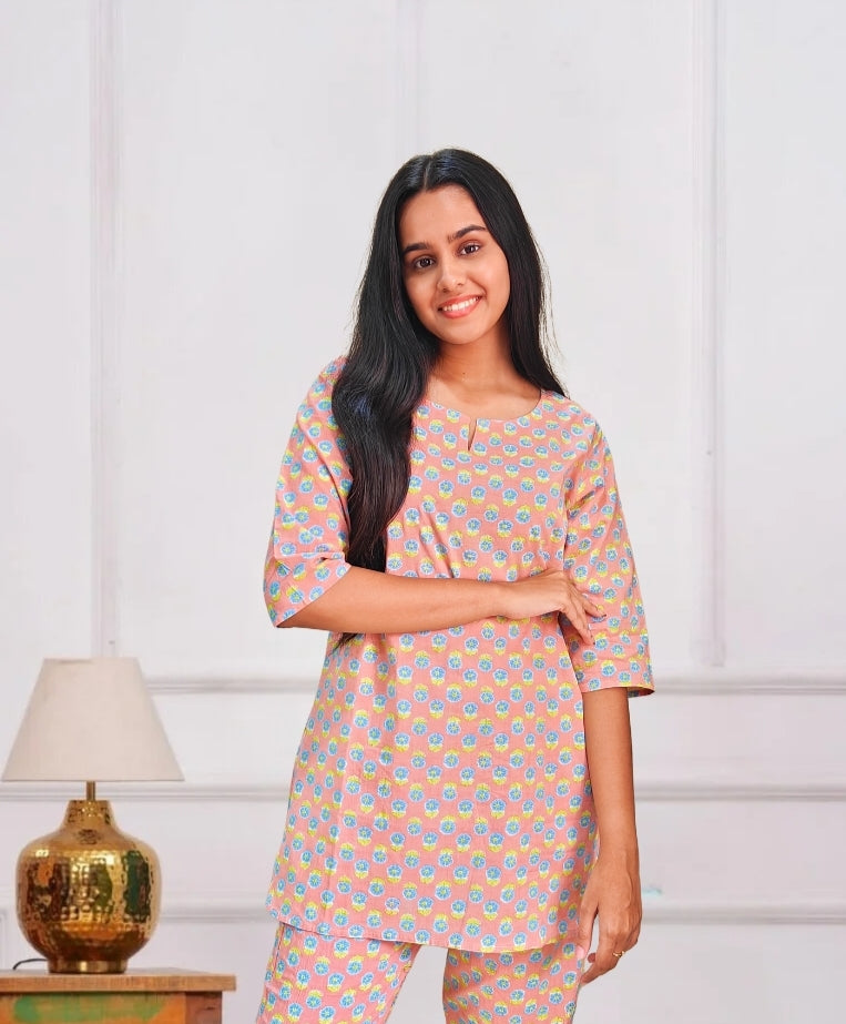 Peach Floral Cotton Co-ord Set