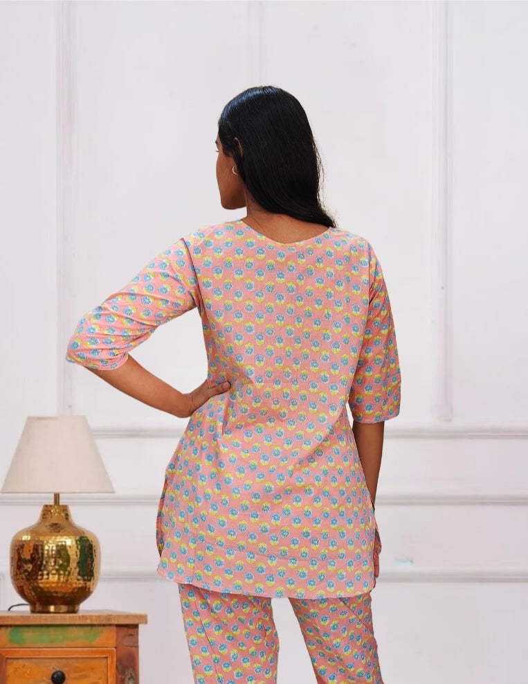 Peach Floral Cotton Co-ord Set