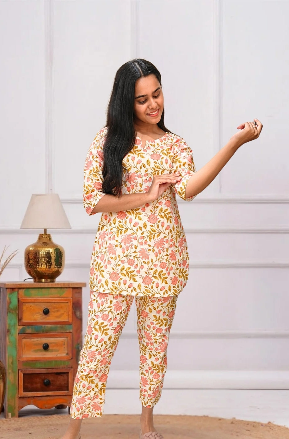 Cream Floral Cotton Co-ord Set