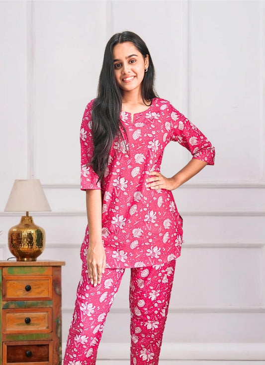 Pink Floral Cotton Co-ord Set