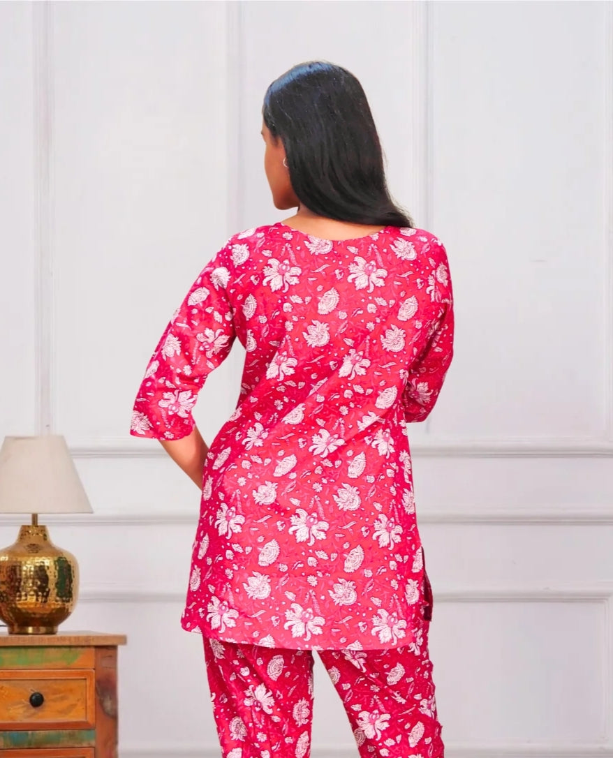 Pink Floral Cotton Co-ord Set