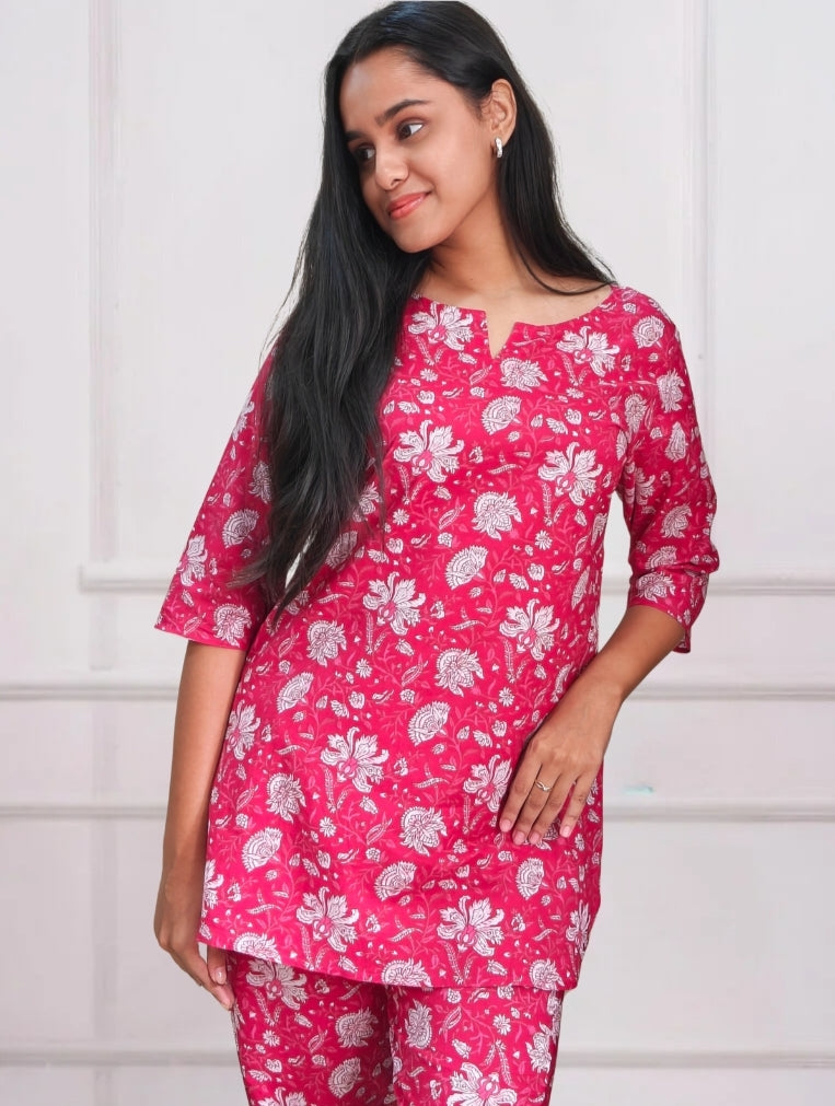 Pink Floral Cotton Co-ord Set