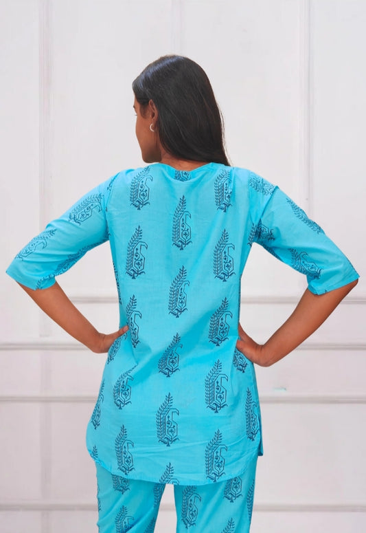 Sky Blue Paisley Cotton Co-ord Set