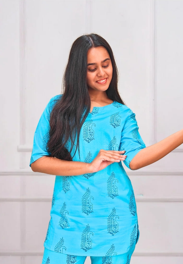 Sky Blue Paisley Cotton Co-ord Set