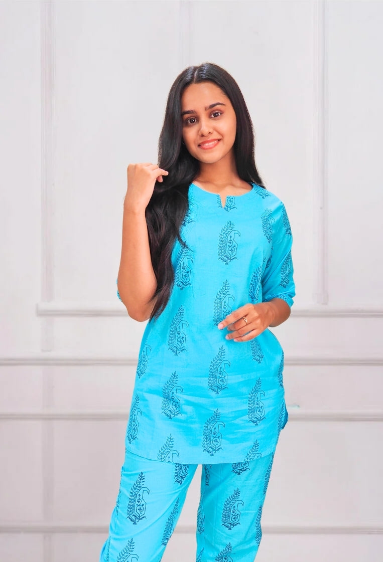 Sky Blue Paisley Cotton Co-ord Set
