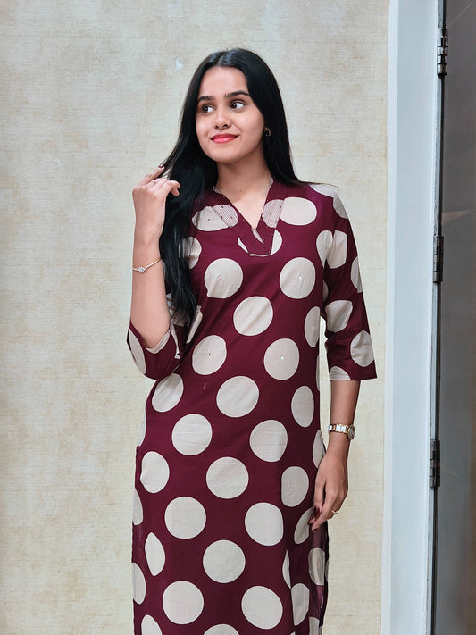 Maroon Polka Dot Kurta Pant Set | Chic Daily & Office Wear