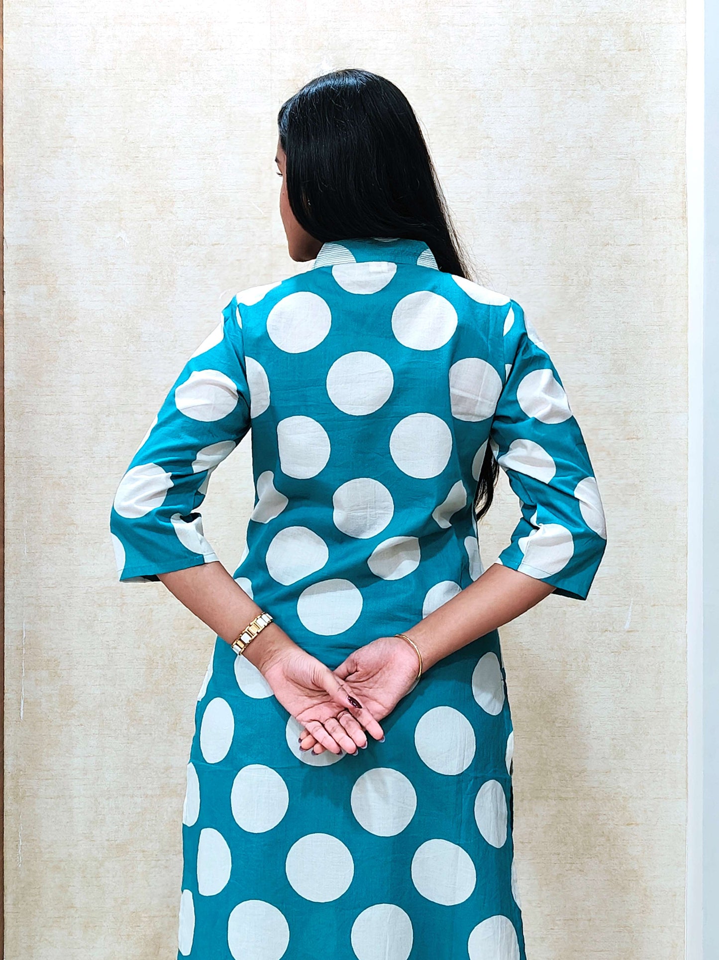 Sky Blue Polka Dot Kurta Pant Set | Chic Daily & Office Wear