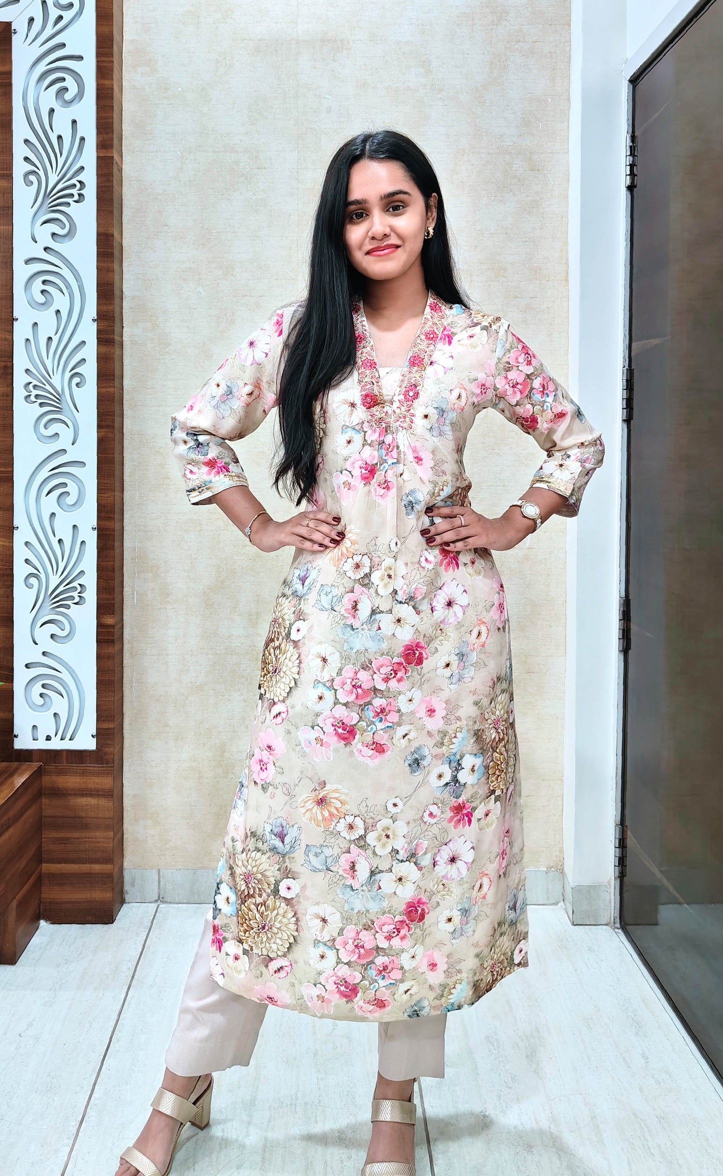 Blush Bloom Cotton Floral Kurta Pant Set
