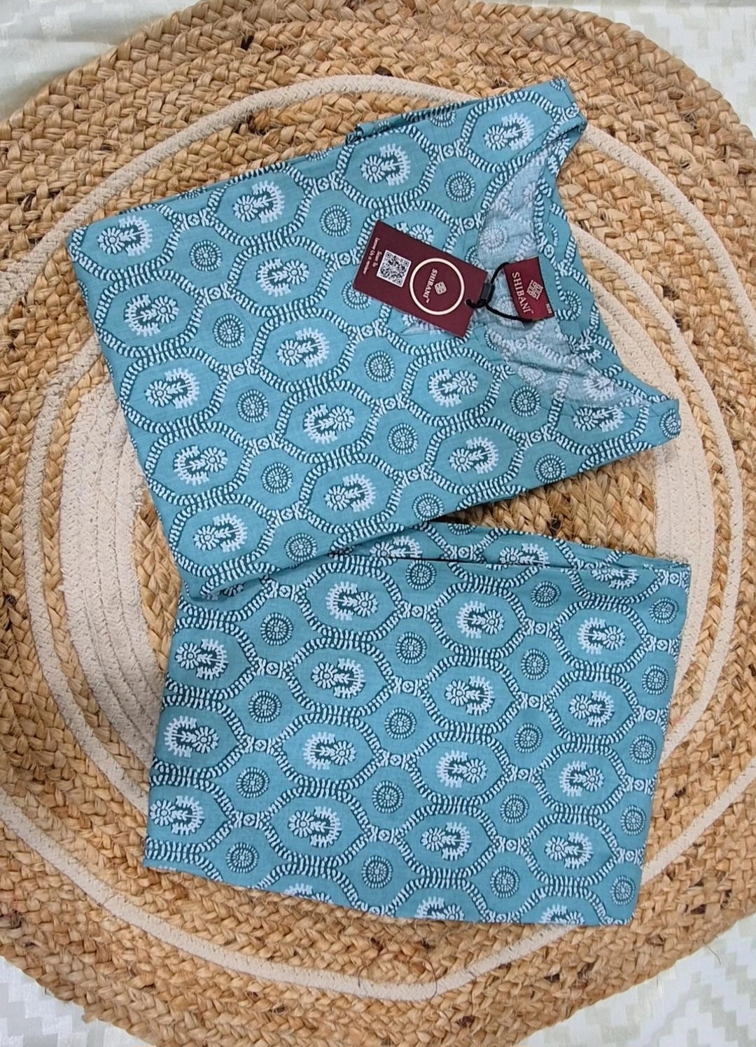 Teal Blue Printed Cotton Co-Ord Set