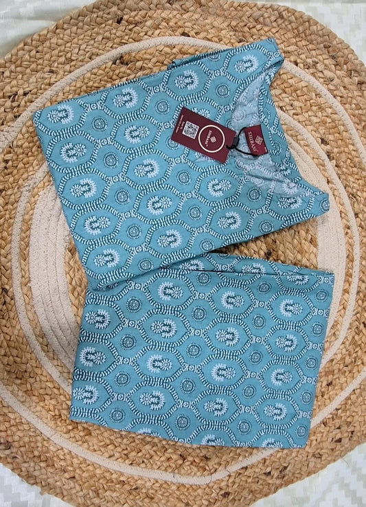 Teal Blue Printed Cotton Co-Ord Set