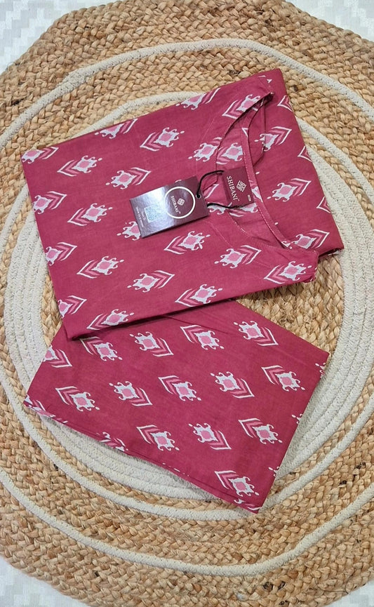 Red Ethnic Print Cotton Co-Ord Set
