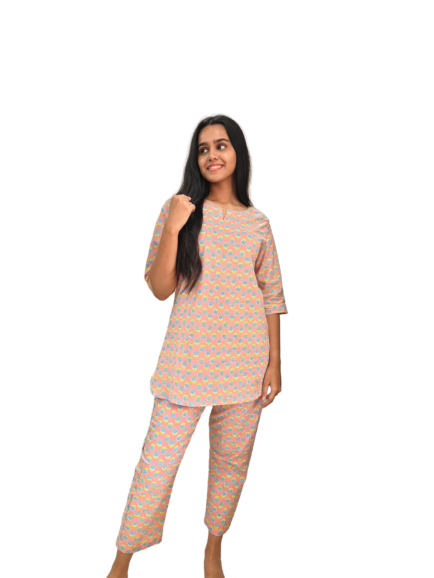 Peach Floral Cotton Co-ord Set