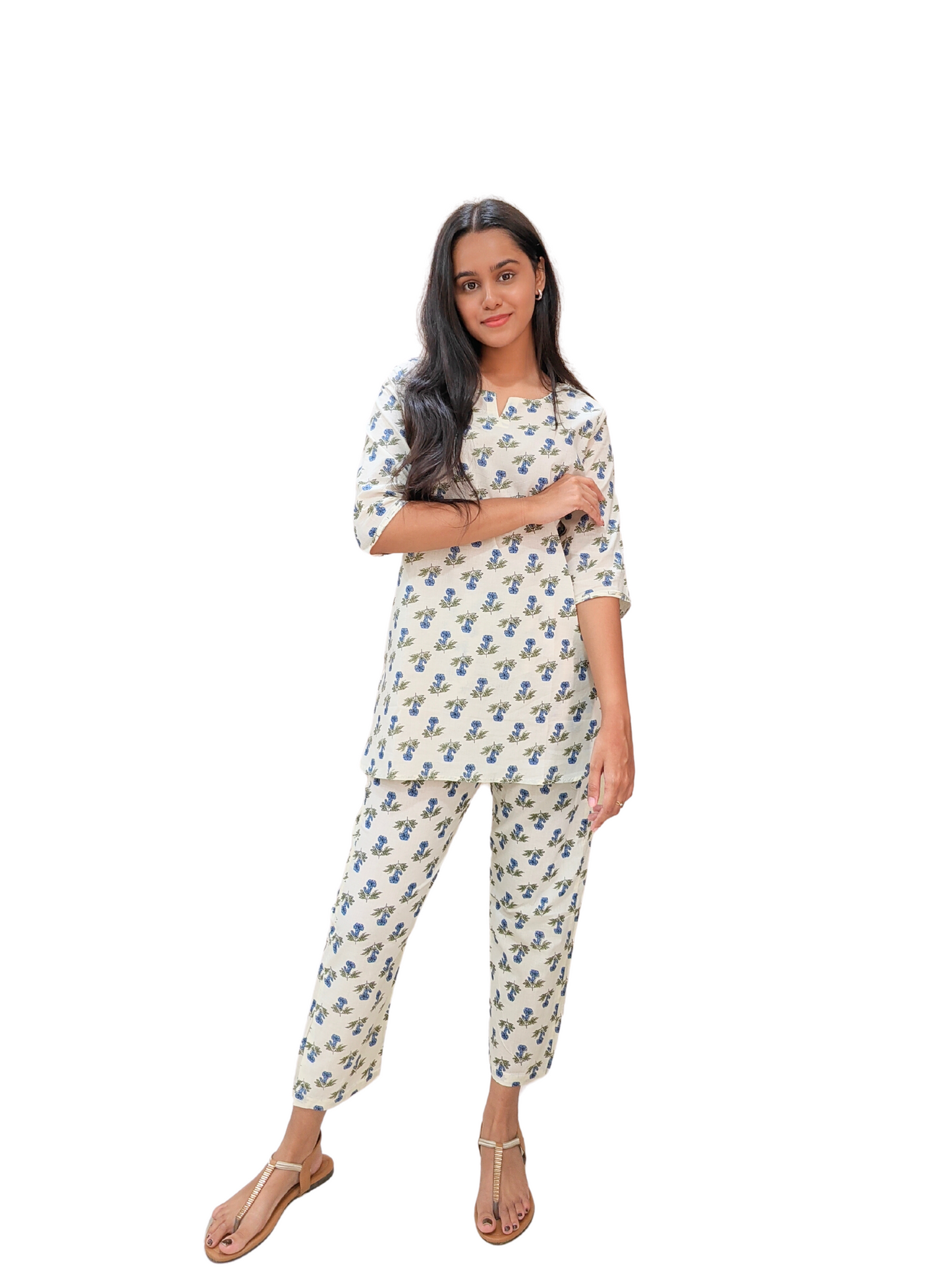 Off white Floral Cotton Co-ord Set