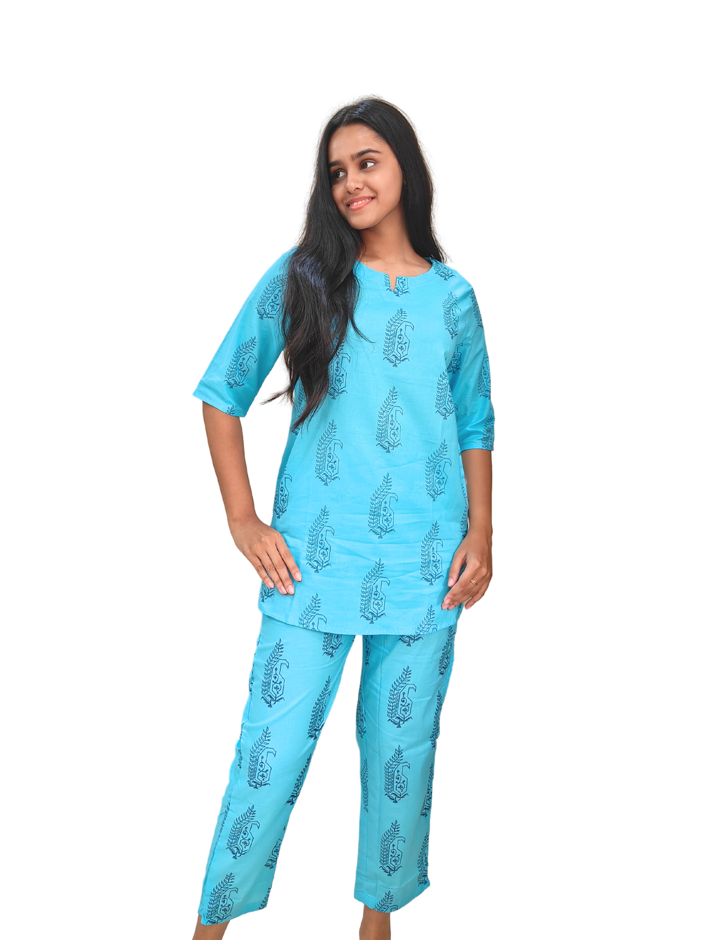 Sky Blue Paisley Cotton Co-ord Set