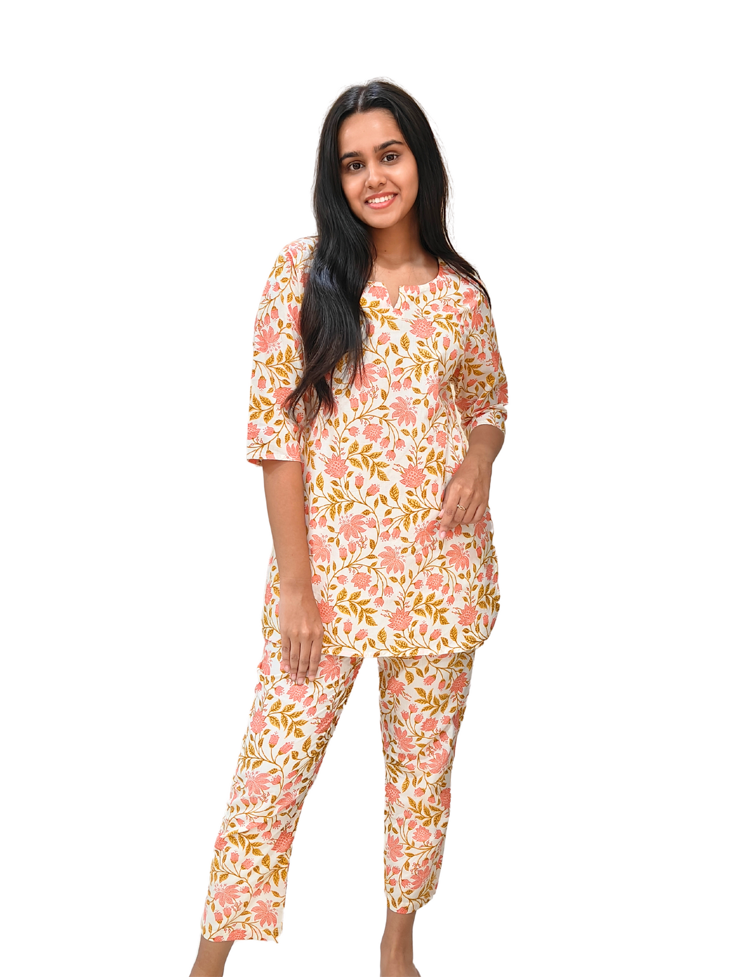 Cream Floral Cotton Co-ord Set