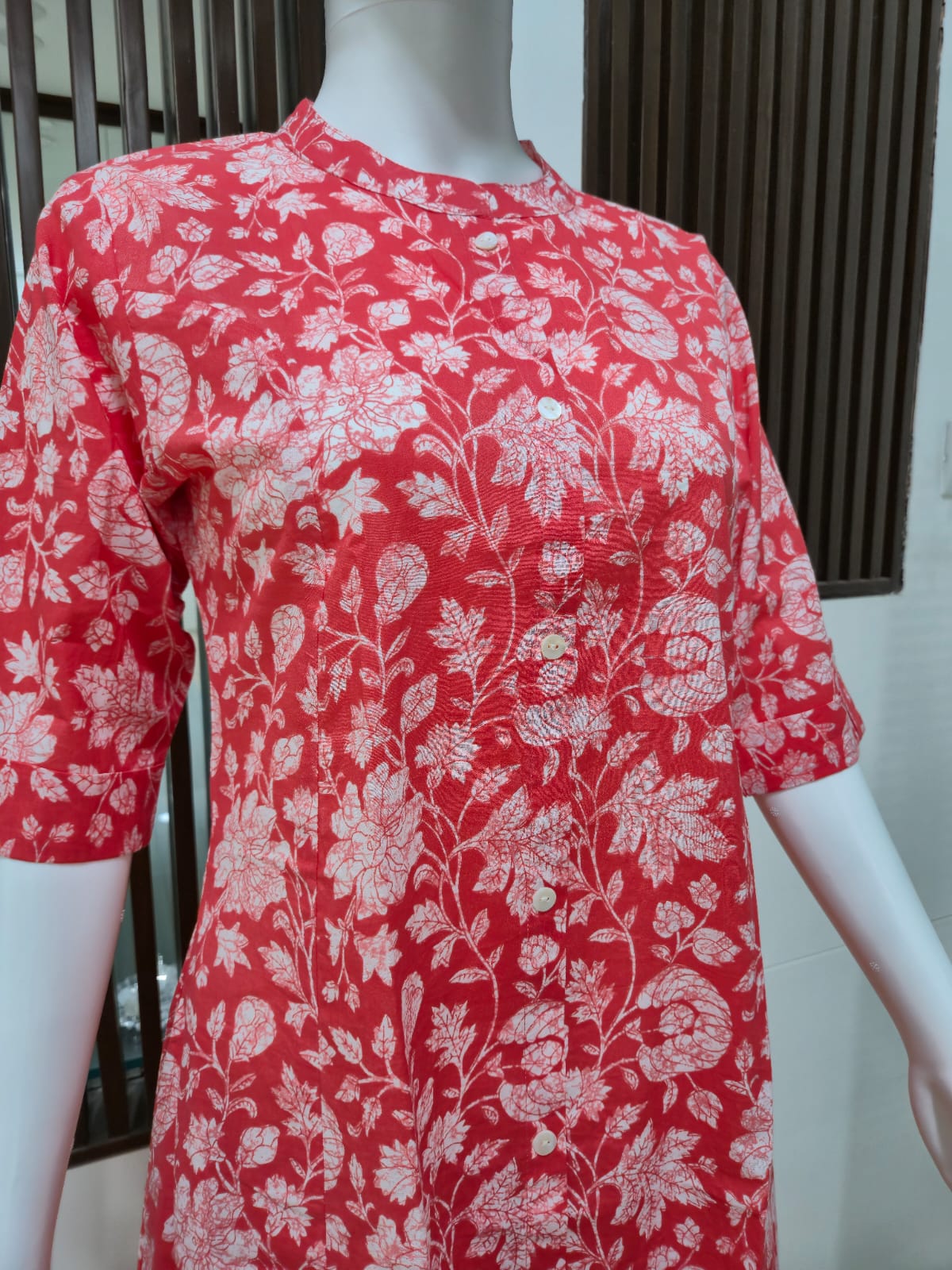 Rust Red Cotton Floral Printed Kurta Set