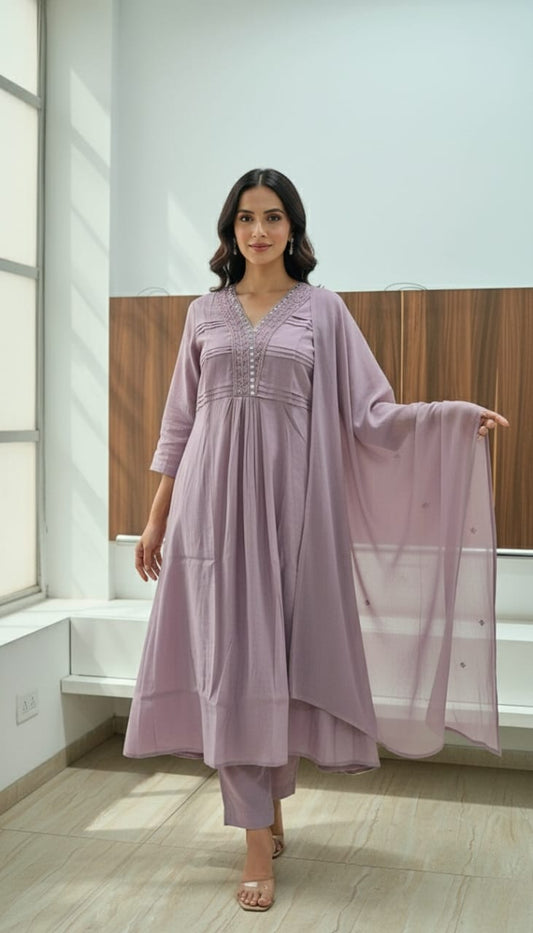 Lavender Anarkali Kurta Set with Dupatta