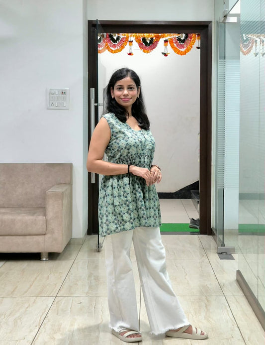Mint Green Sleeveless Cotton Peplum Top