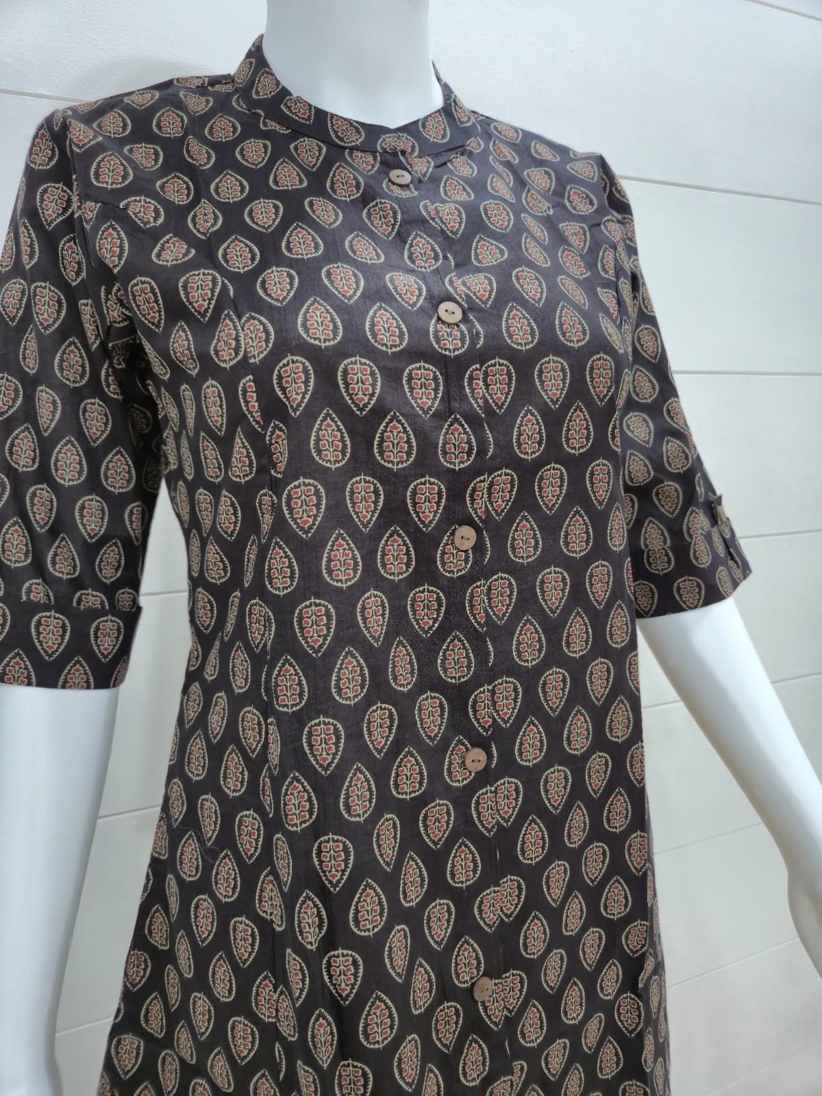 Black Cotton Kurta Set with Block Print Detailing