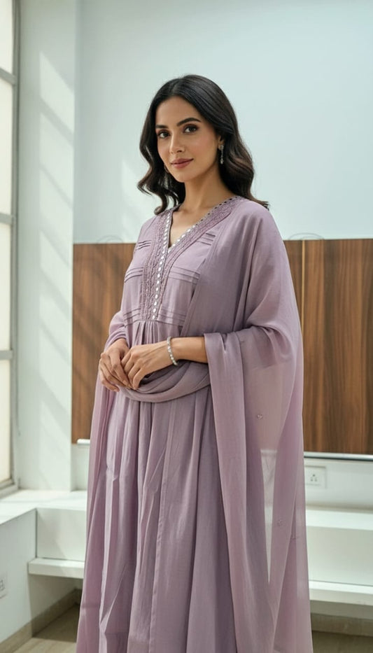 Lavender Anarkali Kurta Set with Dupatta