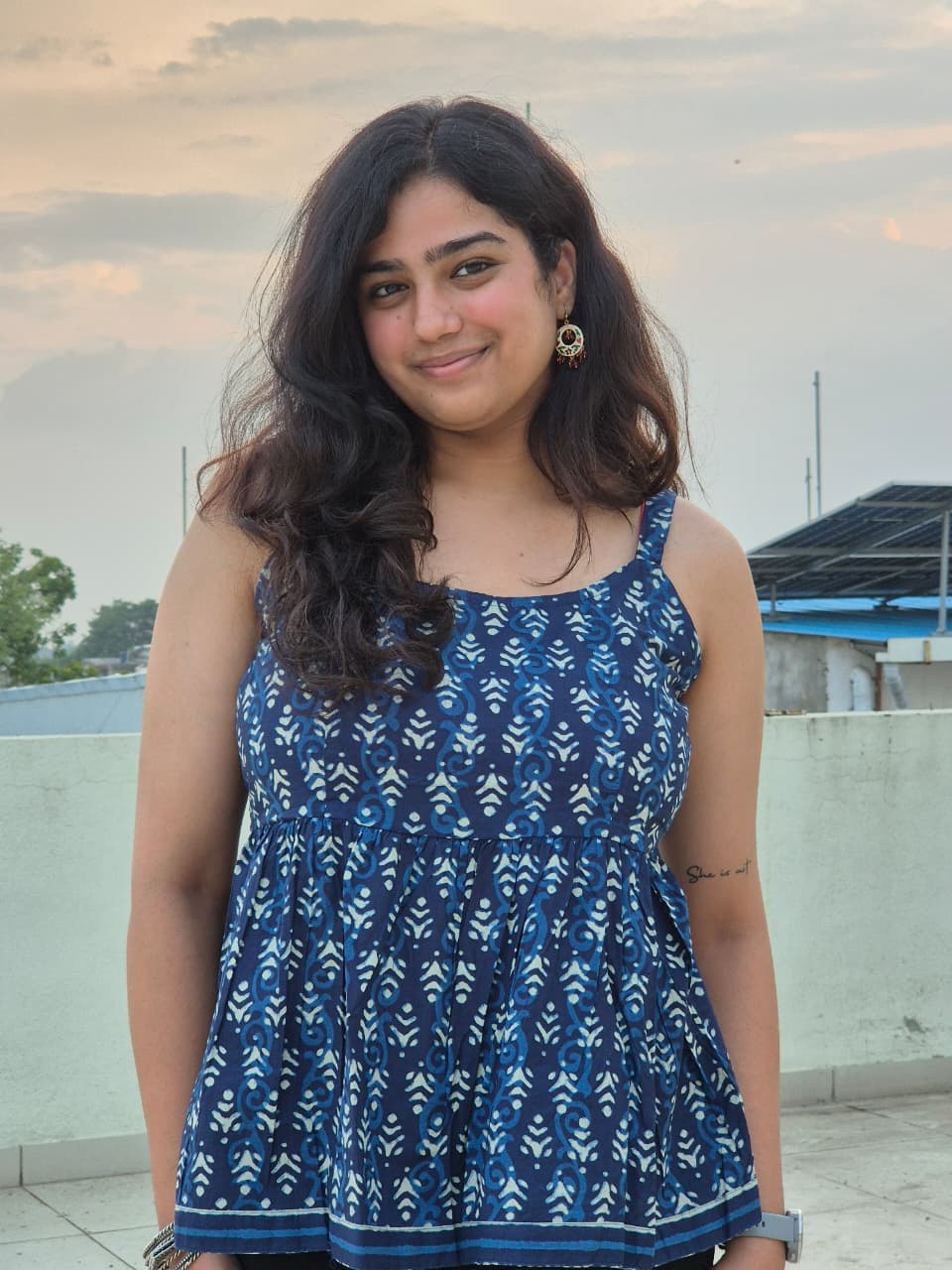 Shibani Indigo Blue Cotton Block-Print Peplum Short Kurti