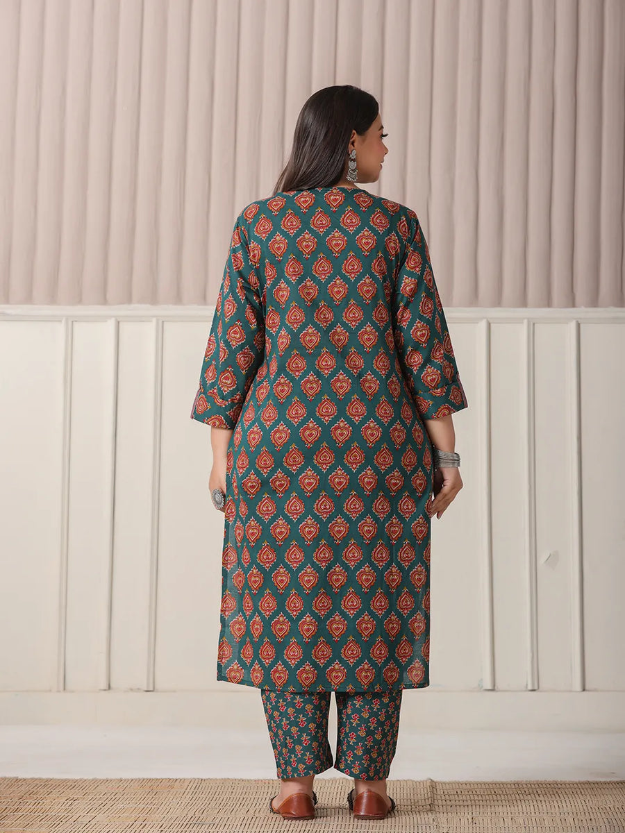 Teal Green Cotton Plus Size Suit Set