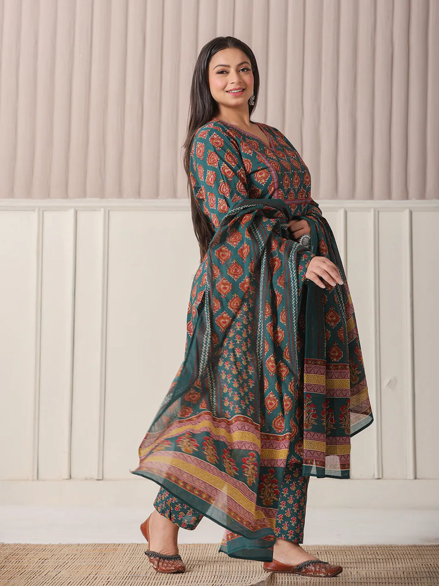 Teal Green Cotton Plus Size Suit Set