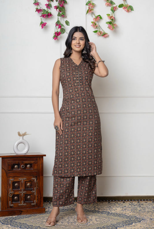 Earthy Charm Pure Cotton Sleeveless Kurta Set