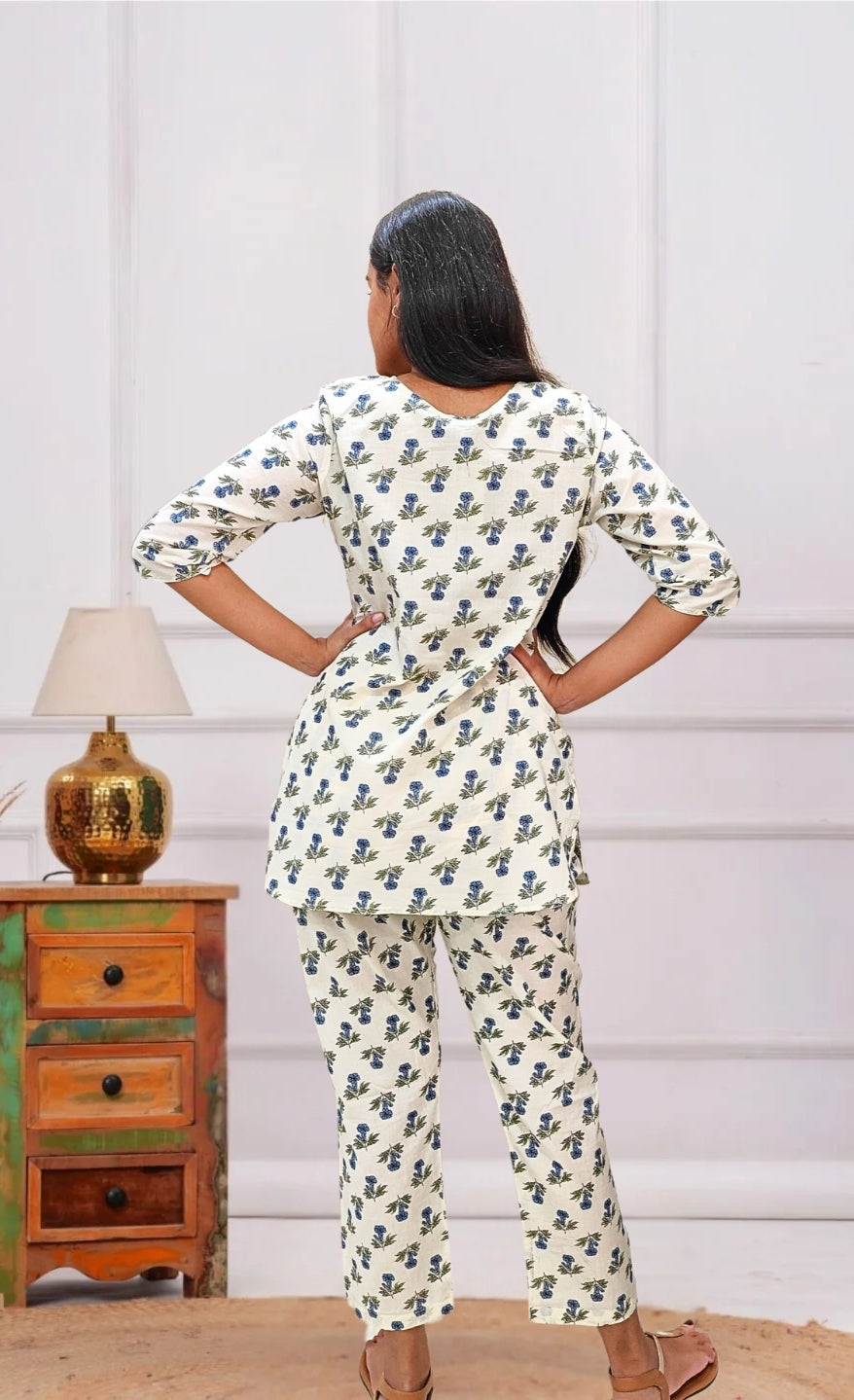 Off white Floral Cotton Co-ord Set
