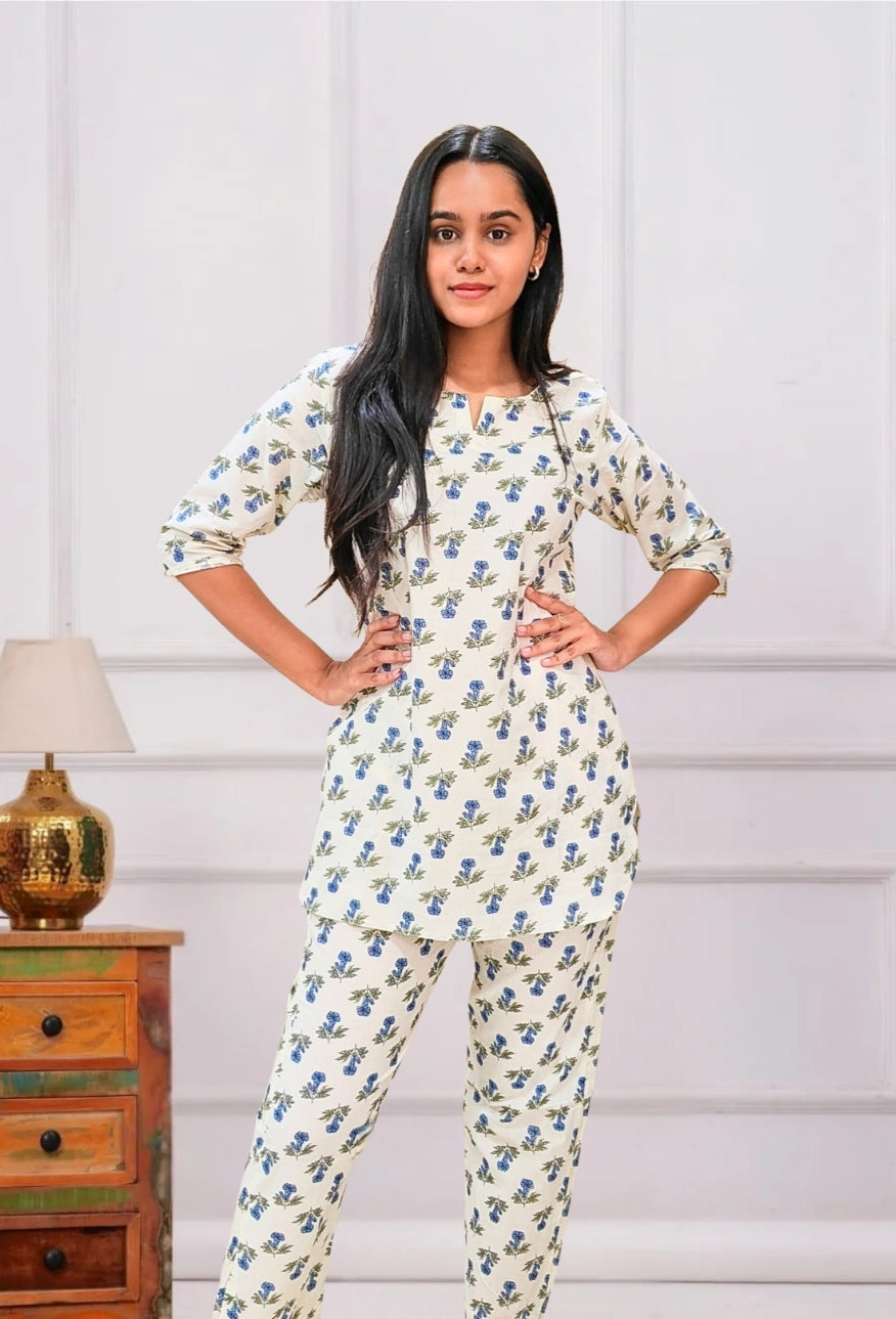 Off white Floral Cotton Co-ord Set