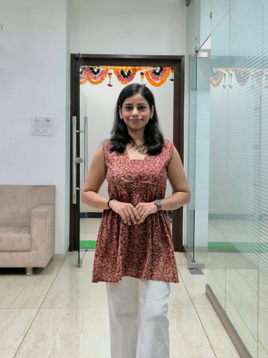 Rust Red Sleeveless Cotton Peplum Top