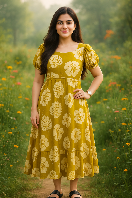 Mehndi Green Floral Printed Maxi Dress
